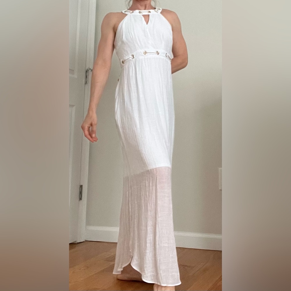 Thalia Sodi White Halter linen maxi dress size XS